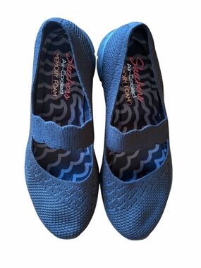 Skechers Black Mary Jane Knit Slip-On Flats with Elastic Strap